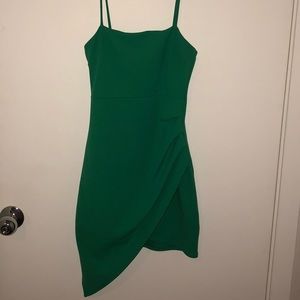 Green cinched mini dress